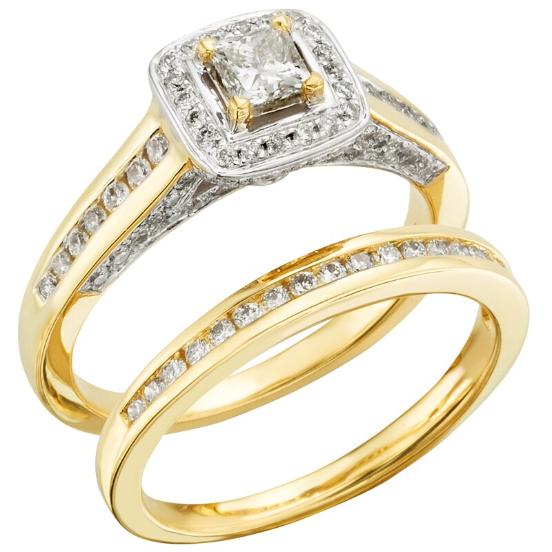 Main Image 2 of Previously Owned - 1 CT. T.W. Princess-Cut Diamond Frame Bridal Set in 14K Gold (I/I2)