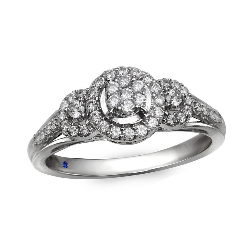 Main Image 1 of Previously Owned - Cherished Promise Collection™ 1/3 CT. T.W. Diamond Three Stone Frame Promise Ring in 10K White Gold
