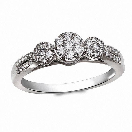 Previously Owned - Cherished Promise Collection™ 3/8 CT. T.w. Diamond Three Stone Cluster Ring in 10K White Gold
