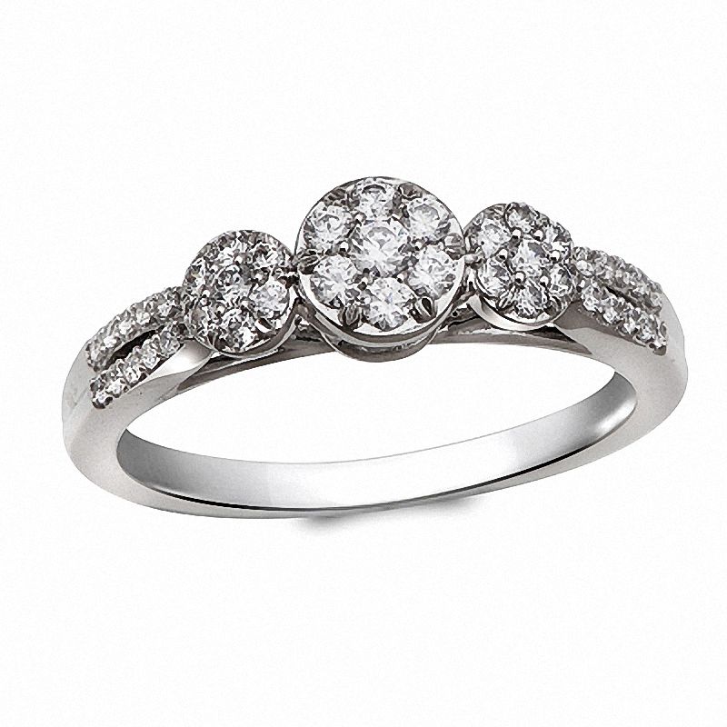 Main Image 1 of Previously Owned - Cherished Promise Collection™ 3/8 CT. T.W. Diamond Three Stone Cluster Ring in 10K White Gold