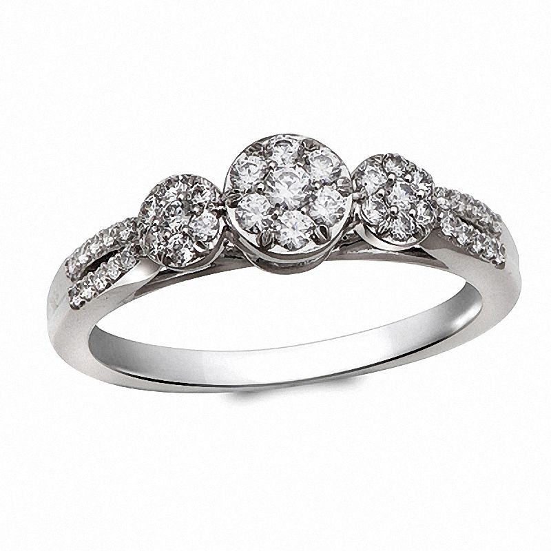 Previously Owned - Cherished Promise Collection™ 3/8 CT. T.W. Diamond Three Stone Cluster Ring in 10K White Gold