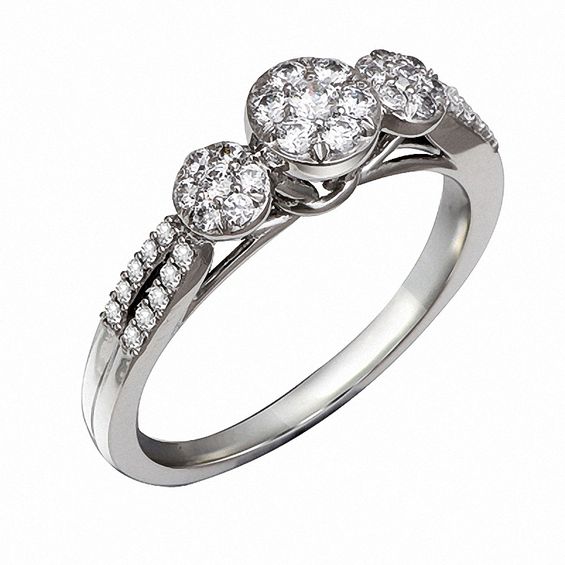 Previously Owned - Cherished Promise Collection™ 3/8 CT. T.w. Diamond Three Stone Cluster Ring in 10K White Gold