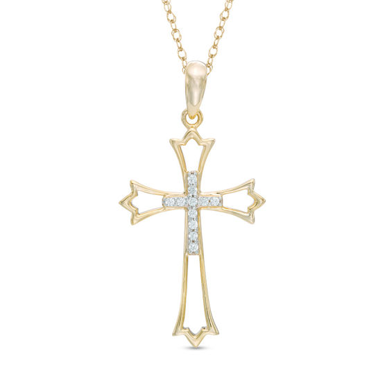 Previously Owned - Diamond Accent Double Cross Cutout Pendant in 10K Gold