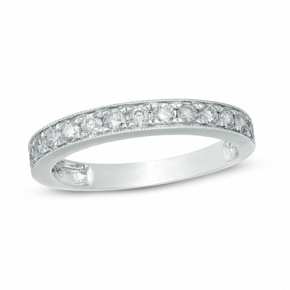 Previously Owned - 1/2 CT. T.w. Diamond Vintage-Style Milgrain Band in 14K White Gold