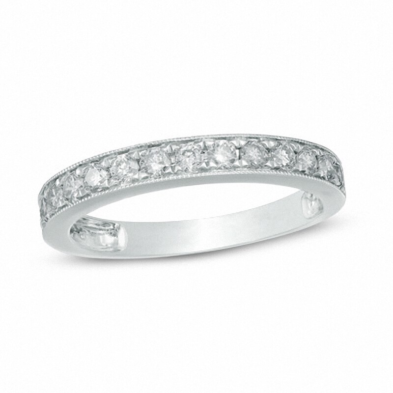 Main Image 1 of Previously Owned - 1/2 CT. T.W. Diamond Vintage-Style Milgrain Band in 14K White Gold