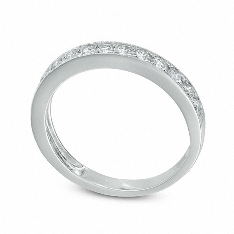 Main Image 2 of Previously Owned - 1/2 CT. T.W. Diamond Vintage-Style Milgrain Band in 14K White Gold