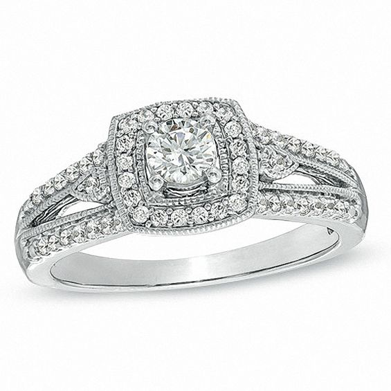 Previously Owned - 1/2 CT. T.w. Diamond Vintage-Style Engagement Ring in 10K White Gold