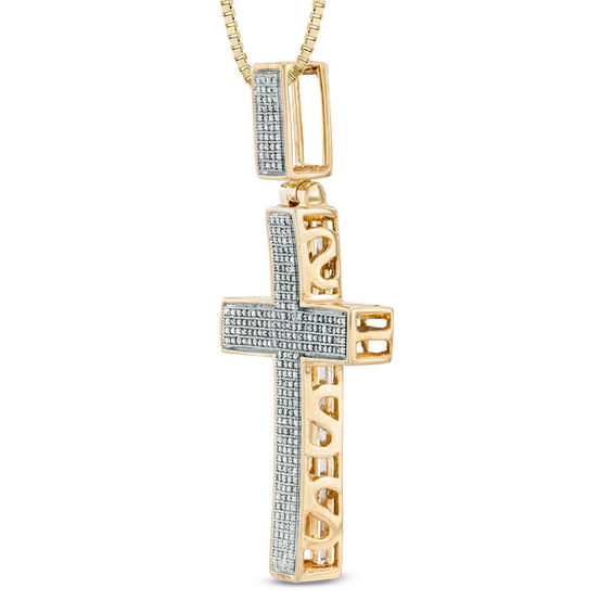 Previously Owned - Men's 1/10 CT. T.w. Diamond Cross Pendant in Sterling Silver with 14K Gold Plate - 22"