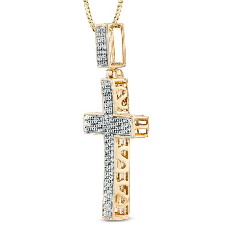 Main Image 2 of Previously Owned - Men's 1/10 CT. T.W. Diamond Cross Pendant in Sterling Silver with 14K Gold Plate - 22"
