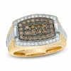 Previously Owned - Men's 1 CT. T.W. Champagne and White Diamond Tonneau-Shaped Ring in 10K Gold