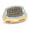 Thumbnail Image 1 of Previously Owned - Men's 1 CT. T.W. Champagne and White Diamond Tonneau-Shaped Ring in 10K Gold