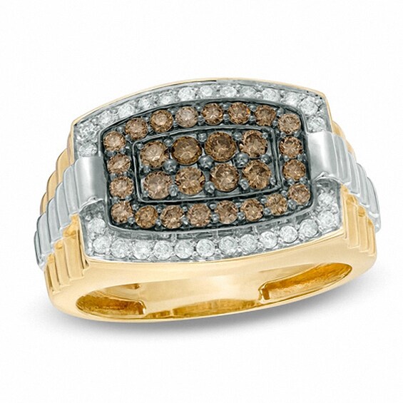 Previously Owned - 1 CT. T.w. Champagne and White Diamond Tonneau-Shaped Ring in 10K Gold