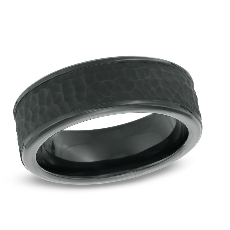 Main Image 1 of Previously Owned - Men's 8.0mm Hammered Inlay Comfort Fit Black Titanium Wedding Band