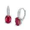 Thumbnail Image 1 of Previously Owned - Oval Lab-Created Ruby and Diamond Accent Drop Earrings in Sterling Silver