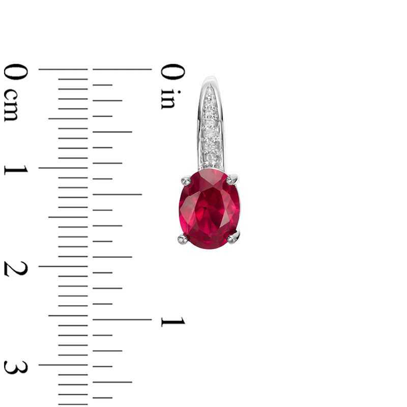 Main Image 2 of Previously Owned - Oval Lab-Created Ruby and Diamond Accent Drop Earrings in Sterling Silver