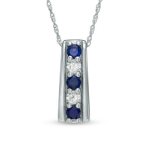 Previously Owned - Lab-Created Blue and White Sapphire Linear Five Stone Pendant in 10K White Gold
