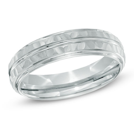 Previously Owned - Triton 6.0mm Comfort Fit Hammered White Tungsten Wedding Band
