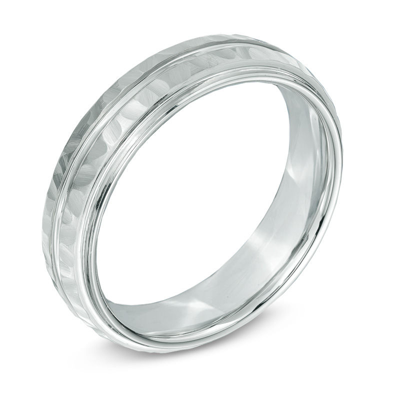 Main Image 2 of Previously Owned - Triton 6.0mm Comfort Fit Hammered White Tungsten Wedding Band