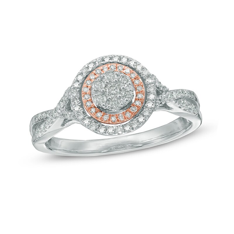 Main Image 1 of Previously Owned - 1/3 CT. T.W. Diamond Cluster Double Frame Ring in 10K Two-Tone Gold