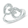 Thumbnail Image 1 of Previously Owned -  Diamond Accent Mirrored Hearts Ring in 10K White Gold