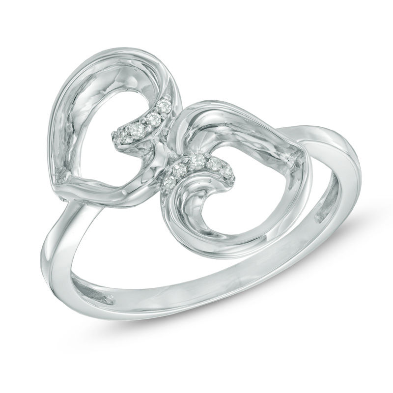 Main Image 1 of Previously Owned -  Diamond Accent Mirrored Hearts Ring in 10K White Gold