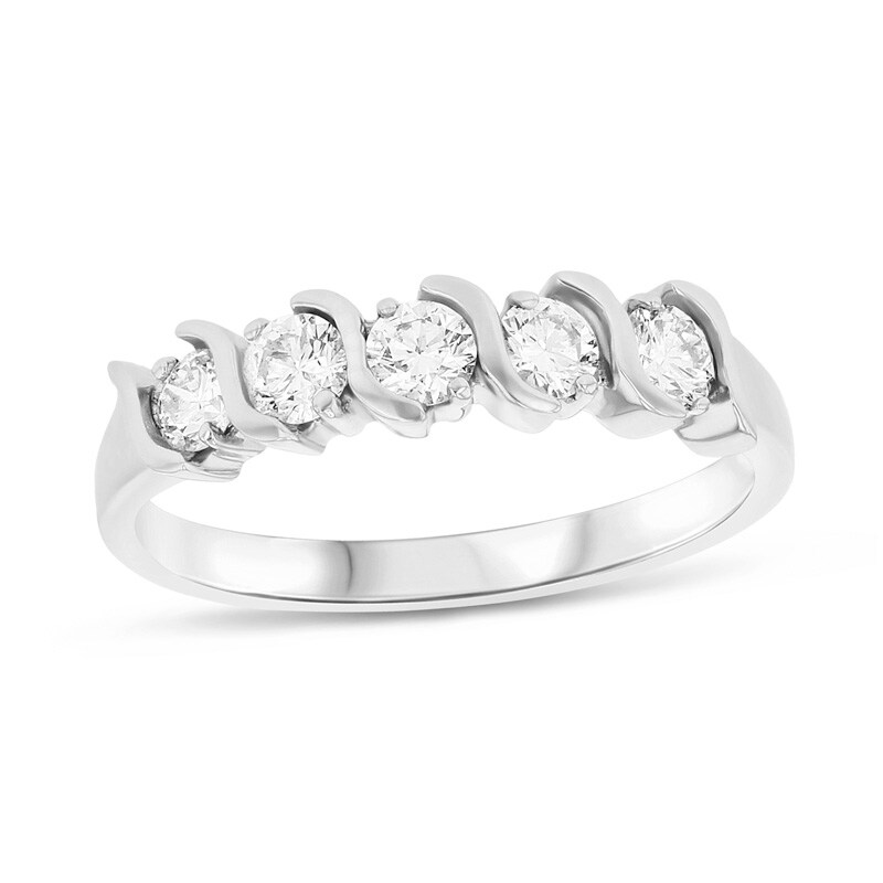 Main Image 1 of Previously Owned - 3/4 CT. T.W. Diamond Five Stone Anniversary Band in 14K White Gold
