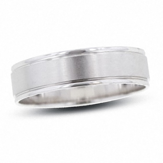 Previously Owned - 6.0mm Comfort-Fit Brushed Center Wedding Band in 10K White Gold