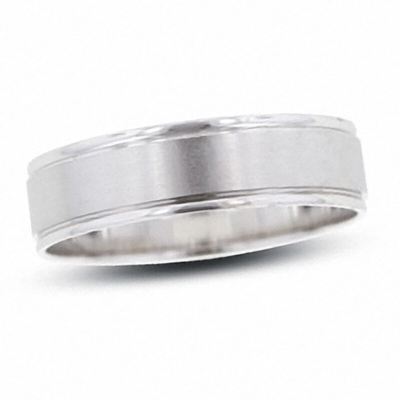 Main Image 1 of Previously Owned - 6.0mm Comfort-Fit Brushed Center Wedding Band in 10K White Gold