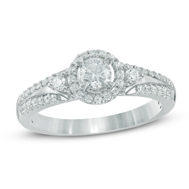 Main Image 1 of Previously Owned - 1/2 CT. T.W. Diamond Frame Engagement Ring in 10K White Gold