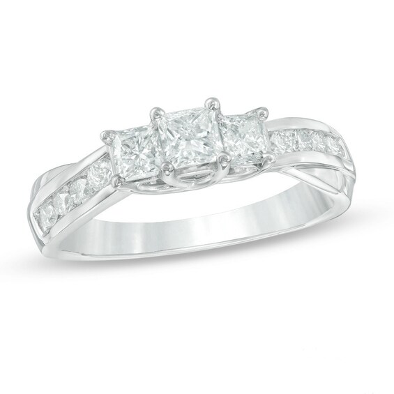 Previously Owned - 1 CT. T.w. Princess-Cut Diamond Past Present FutureÂ® Twist Engagement Ring in 10K White Gold