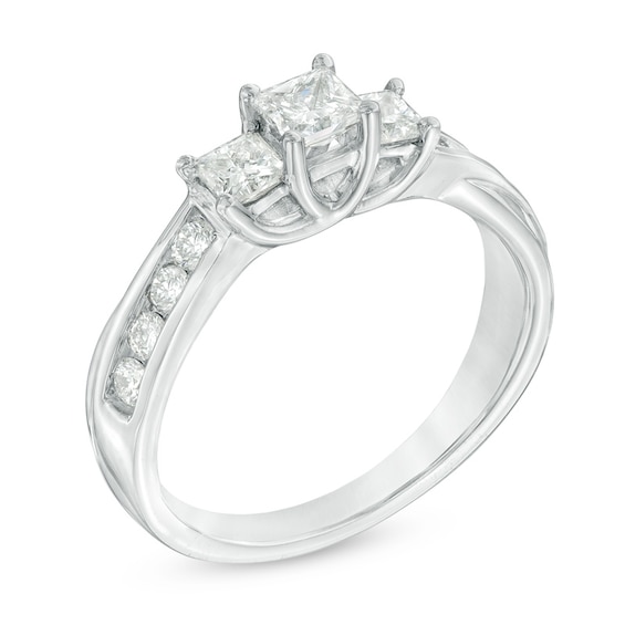 Previously Owned - 1 CT. T.w. Princess-Cut Diamond Past Present FutureÂ® Twist Engagement Ring in 10K White Gold