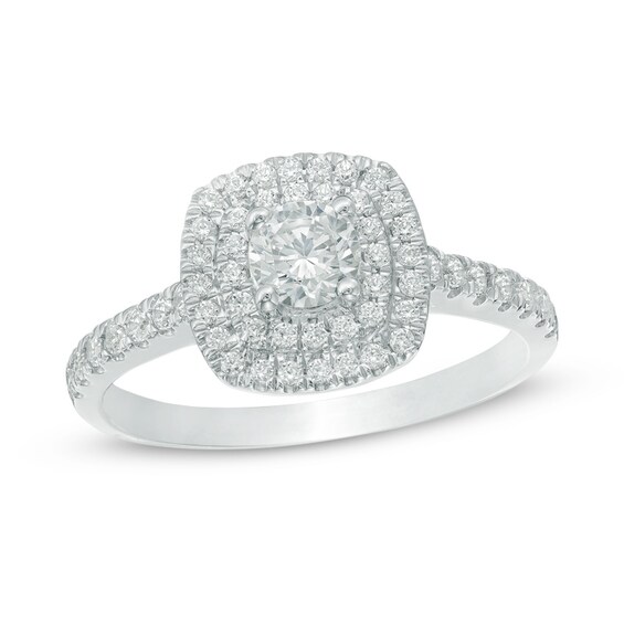 Previously Owned - 3/4 CT. T.w. Diamond Double Square Frame Engagement Ring in 14K White Gold