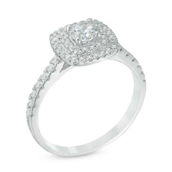 Previously Owned - 3/4 CT. T.w. Diamond Double Square Frame Engagement Ring in 14K White Gold