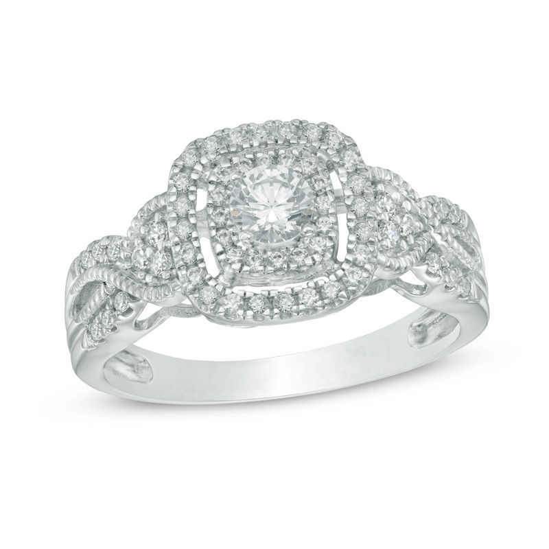 Previously Owned - 1/2 CT. T.W. Diamond Frame Twist Vintage-Style Engagement Ring in 10K White Gold