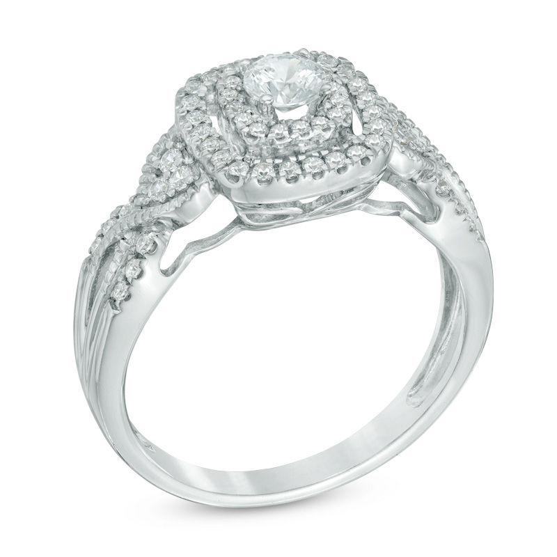 Previously Owned - 1/2 CT. T.W. Diamond Frame Twist Vintage-Style Engagement Ring in 10K White Gold