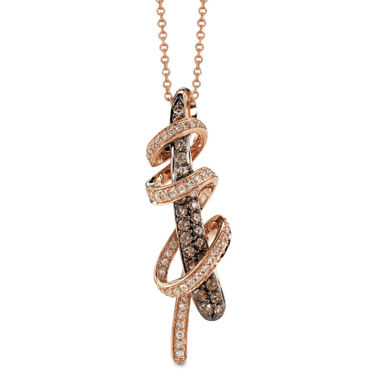 Previously Owned - Le Vian Chocolate Diamonds® 3/4 CT. T.W. Diamond Wrapped Stick Pendant in 14K Strawberry Gold®