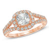 Thumbnail Image 1 of Previously Owned - 6.0mm Cushion-Cut Lab-Created White Sapphire Frame Ring in Sterling Silver with 14K Rose Gold Plate