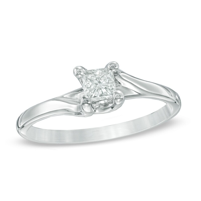 Main Image 1 of Previously Owned - 1/3 CT. Princess-Cut Diamond Solitaire Engagement Ring in 14K White Gold