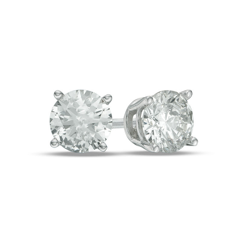 Main Image 1 of Previously Owned - 1 CT. T.W. Diamond Solitaire Stud Earrings in 14K White Gold