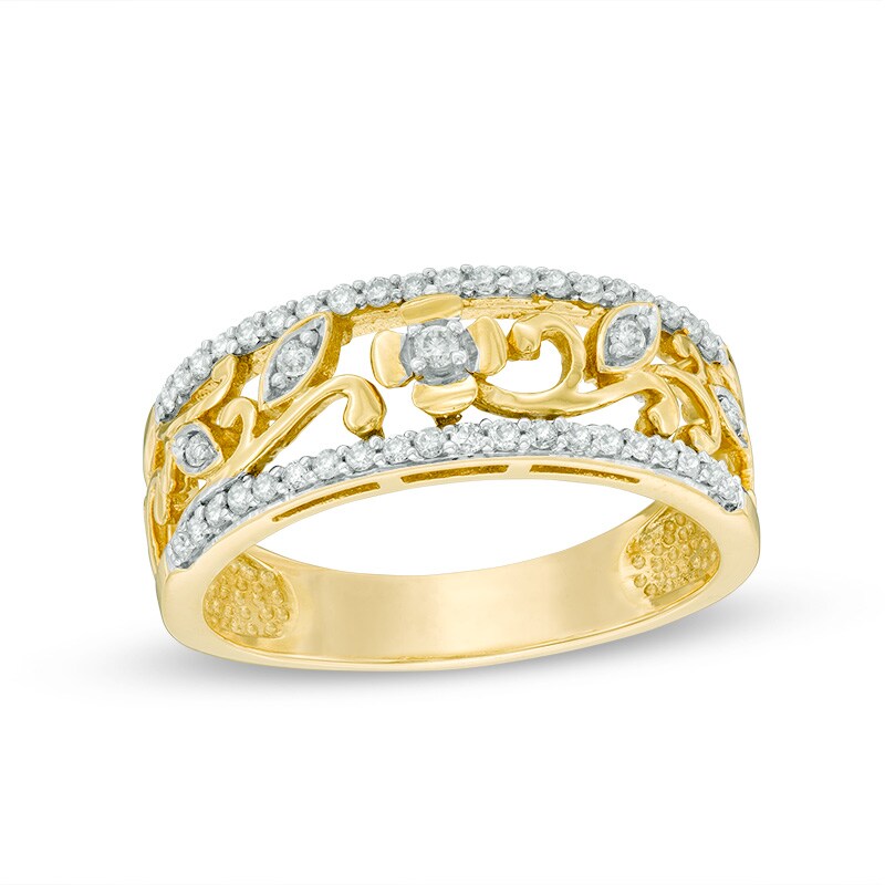 Main Image 1 of Previously Owned - 1/4 CT. T.W. Diamond Swirl Leaf Band in 10K Gold