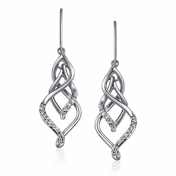 Previously Owned - 1/5 CT. T.w. Diamond Triple Flame Drop Earrings in 10K White Gold