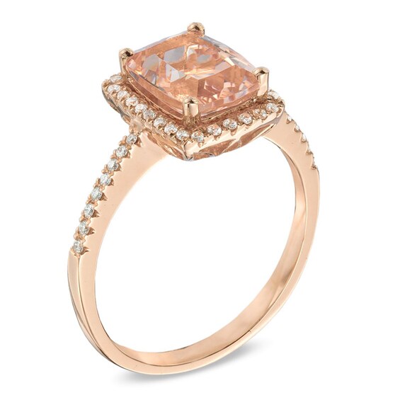 Previously Owned - Cushion-Cut Morganite and 1/6 CT. T.w. Diamond Frame Ring in 10K Rose Gold