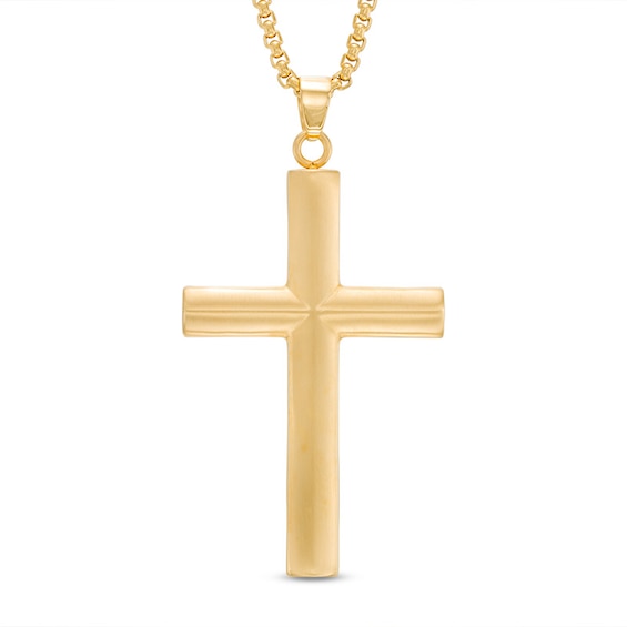 Previously Owned - Men's Cross Pendant in Stainless Steel and Yellow IP - 24"