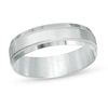 Thumbnail Image 1 of Previously Owned - 6.0mm Comfort-Fit Brushed Center Milgrain-Edge Wedding Band in 10K White Gold