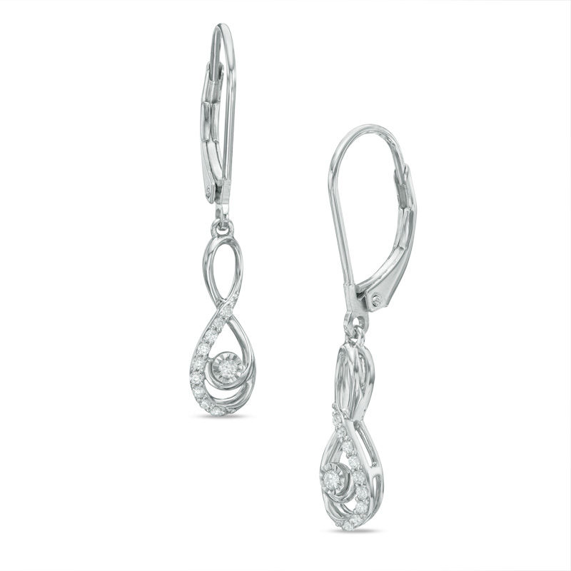 Main Image 1 of Previously Owned - 1/10 CT. T.W. Diamond Infinity Drop Earrings in 10K White Gold