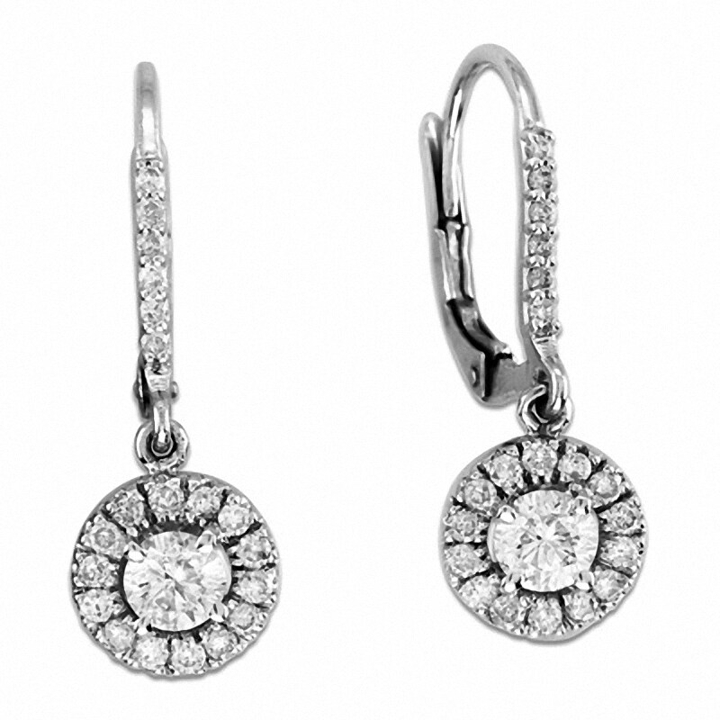 Main Image 1 of Previously Owned - 1-1/4 CT. T.W. Diamond Frame Drop Earrings in 14K White Gold (I/I2)