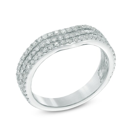 Previously Owned - 3/4 CT. T.w. Diamond Three Row Contour Wedding Band in 14K White Gold