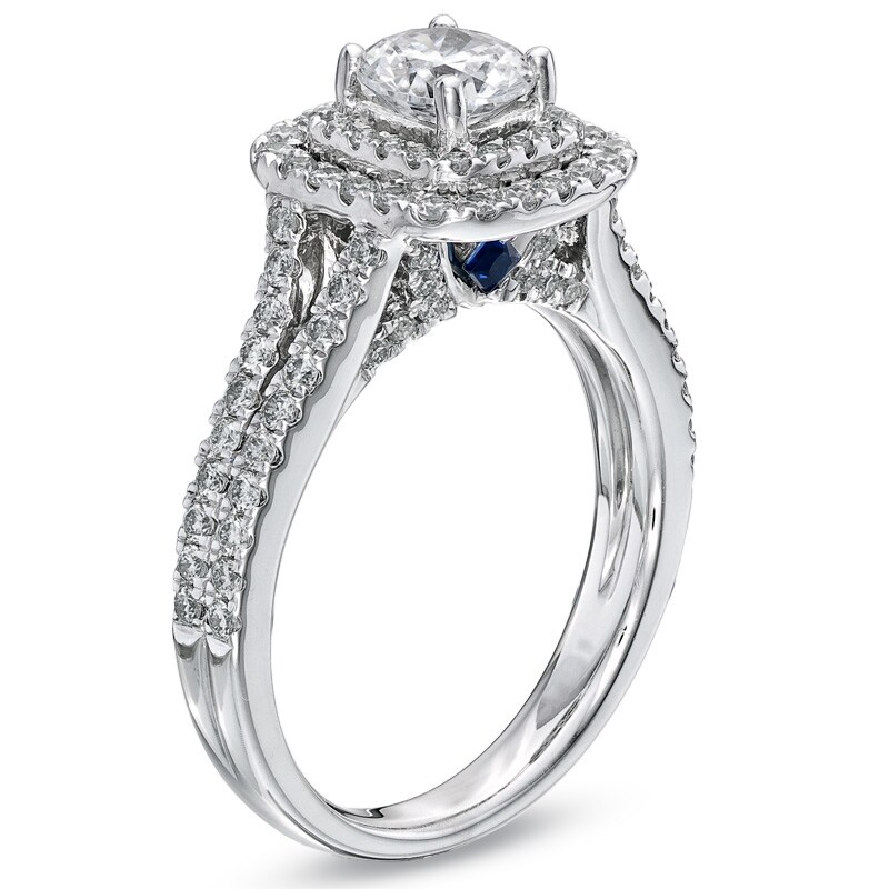 Previously Owned - Vera Wang Love Collection 1-1/2 CT. T.W. Diamond Frame Split Shank Engagement Ring in 14K White Gold