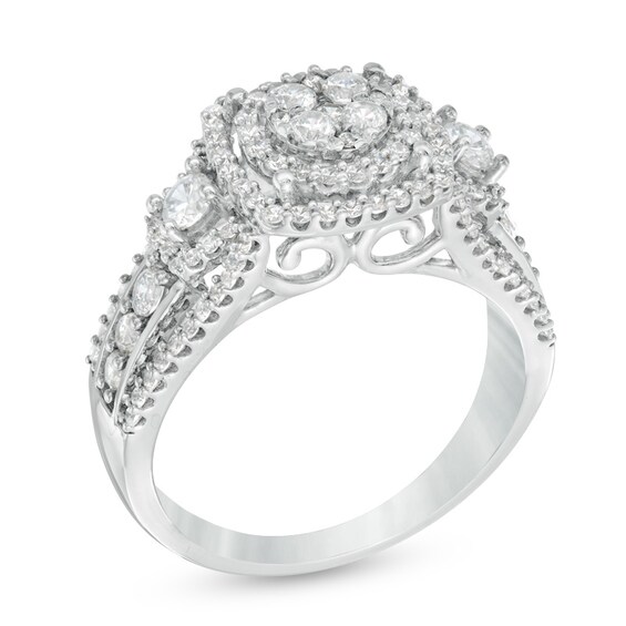 Previously Owned - 1 CT. T.w. Multi-Diamond Frame Three Stone Style Ring in 10K White Gold