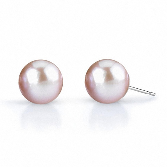 Previously Owned-8.0mm Pink Freshwater Cultured Pearl Stud Earrings in 14K White Gold